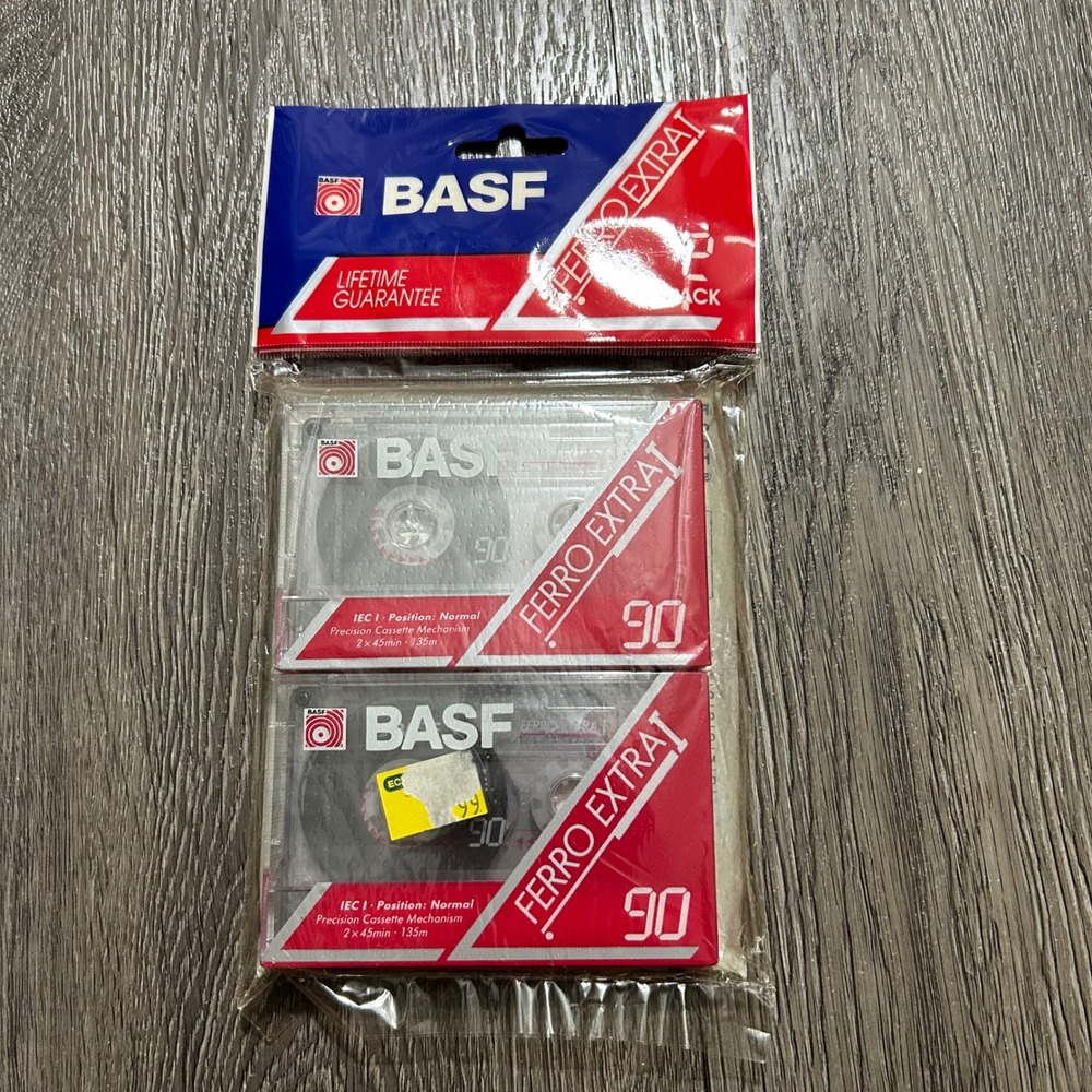 BASF Audio Cassette Tapes 90 Min Red Ferro Extra I Type I Normal Bias 2 Pack